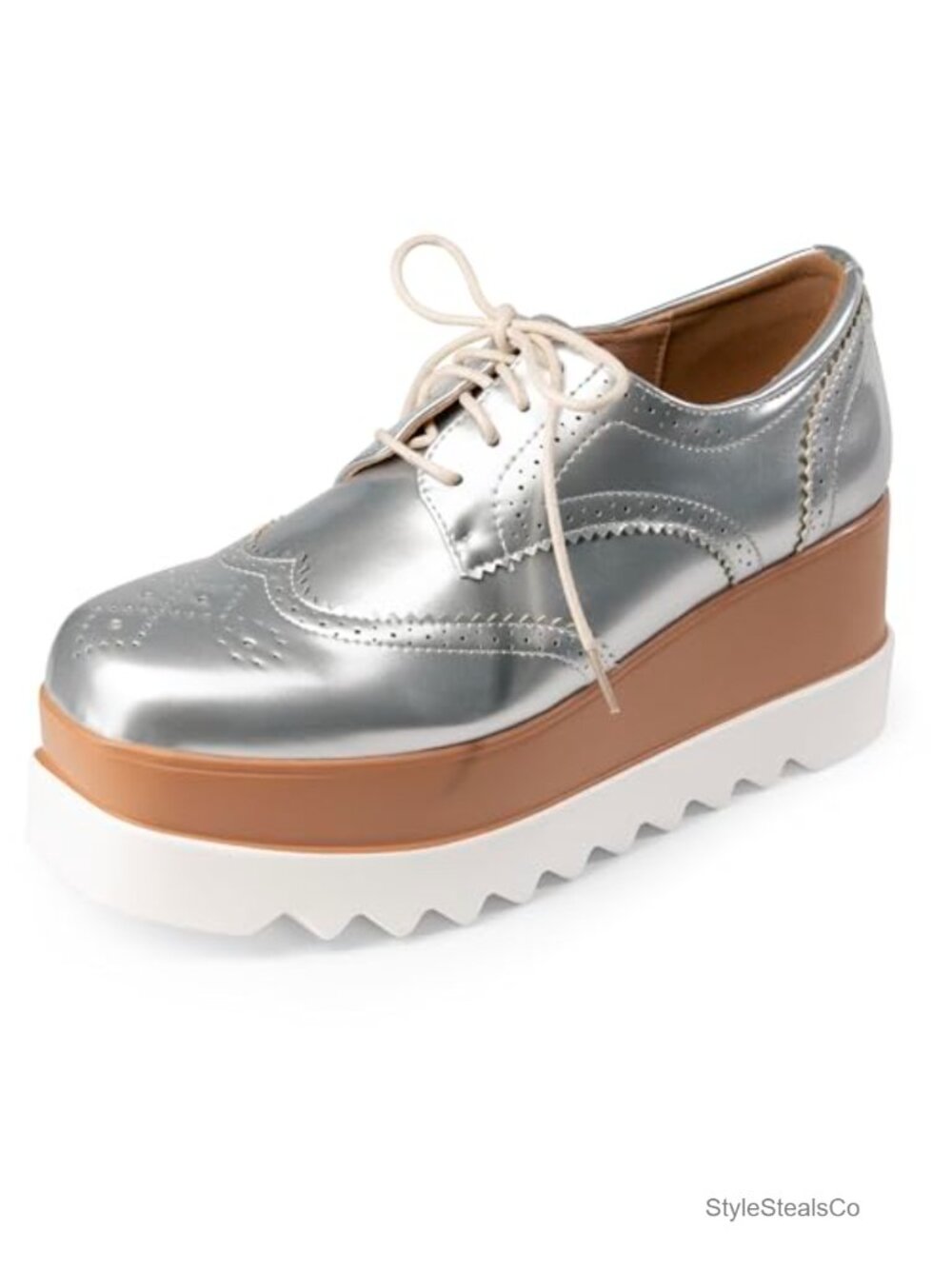 Platform Oxford Shoes Chunky Patent Leather PU Square Toe Lace Up Sneakers